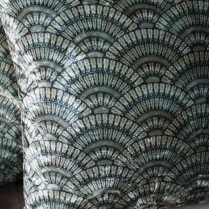 Groen Fluwelen Sierkussen met Waaier Patronen