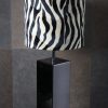 Zwart Glazen Vierkanten Tafellamp met Fluweel Zebra Print Kap