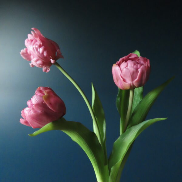 Kunst Tulpen Boeket Roze/Mauve met Hazelaar en Fritillaria - Afbeelding 5