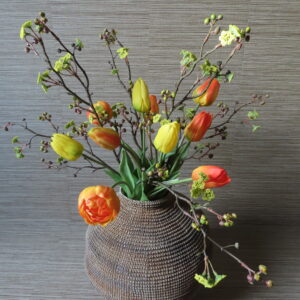 Kunst Tulpen Boeket Geel/Oranje met Gele Prunes