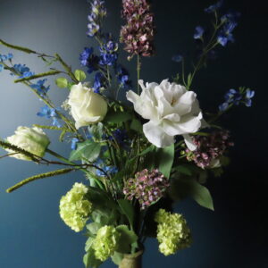 Keramiek Vaas Zacht Groen met Paars/Wit/Blauwe Bloemen