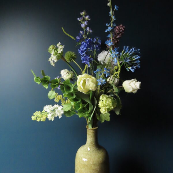 Keramiek Vaas Zacht Groen met Paars/Wit/Blauwe Bloemen - Afbeelding 2