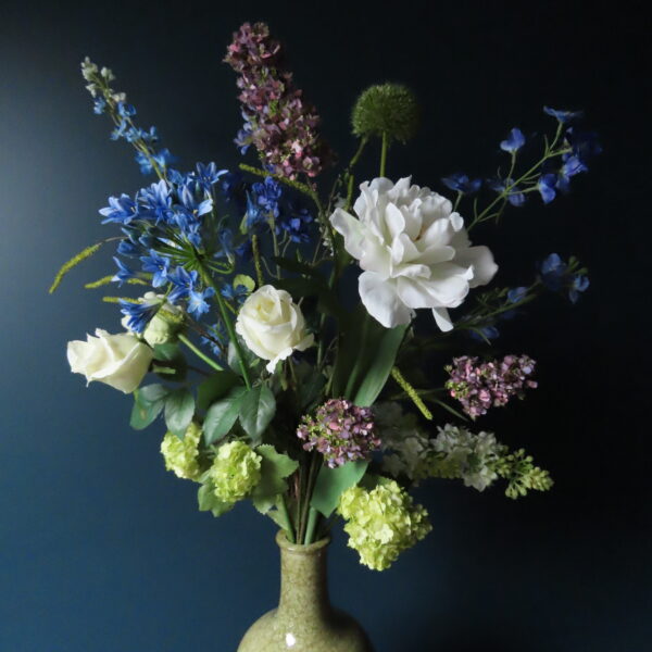Keramiek Vaas Zacht Groen met Paars/Wit/Blauwe Bloemen - Afbeelding 3