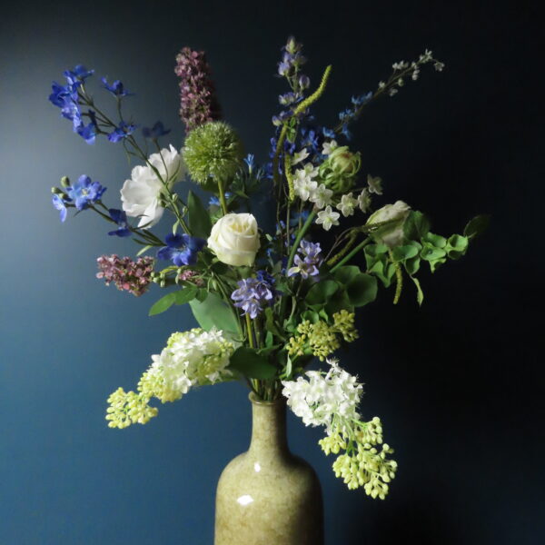 Keramiek Vaas Zacht Groen met Paars/Wit/Blauwe Bloemen - Afbeelding 4