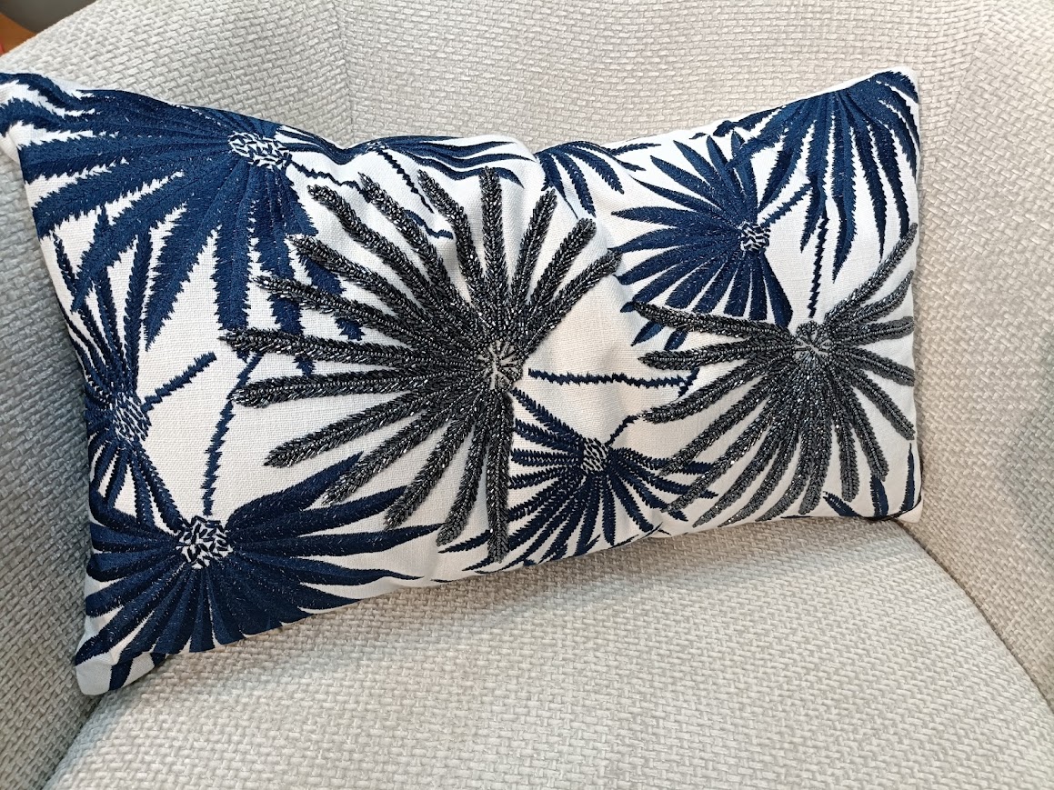 Sierkussen met Palmblad Design Blauw/Wit