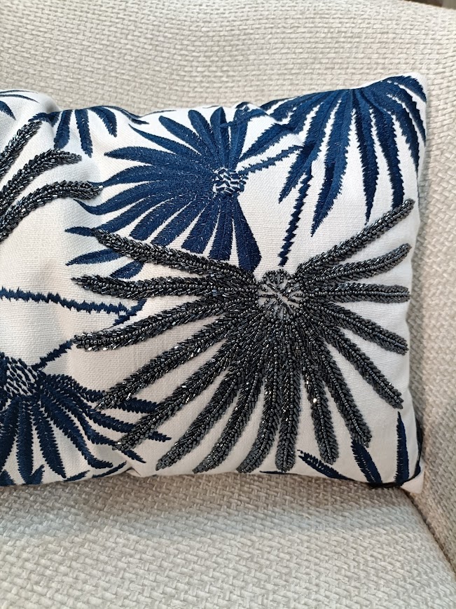 Sierkussen met Palmblad Design Blauw/Wit - Afbeelding 2