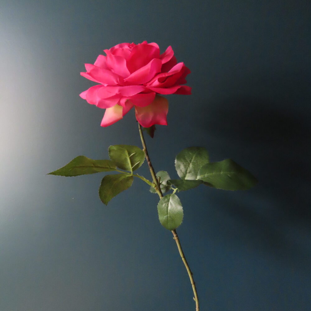 Kunst Zijde Bloem Provence Roos Cerise/Groen - Afbeelding 2