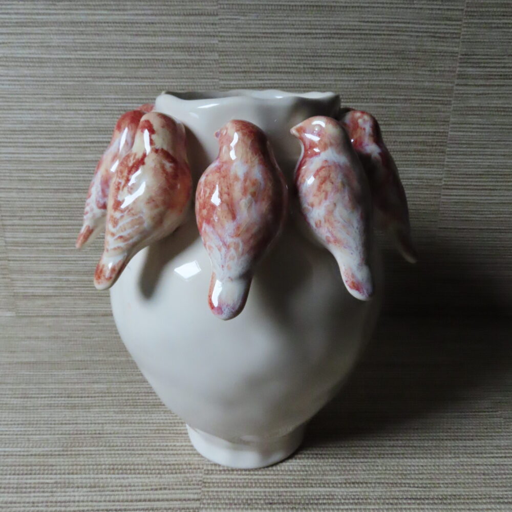 Keramiek Vaas Beige met Terra Vogels