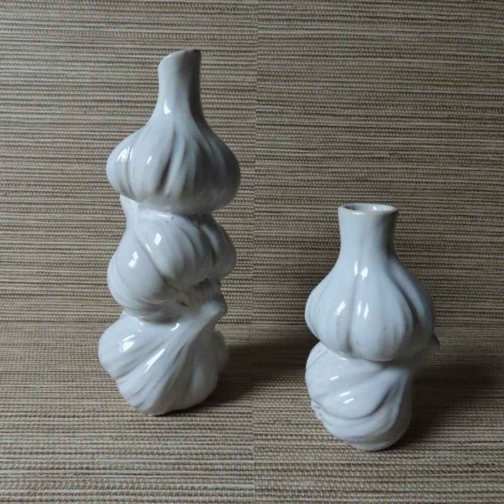 Keramiek Knoflook Vaasje met Kaarshouder Wit