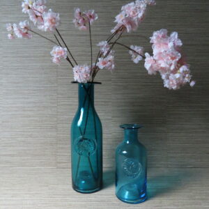 Set van 2 Glazen Vazen met Fles Design Azuurblauw